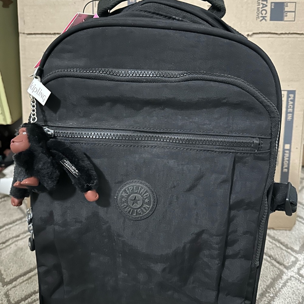 Kipling Black rolling backpack with handle NWT - image 1